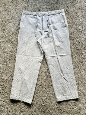 Men's Light Khaki Drawstring Linen/Cotton Pants 34x30